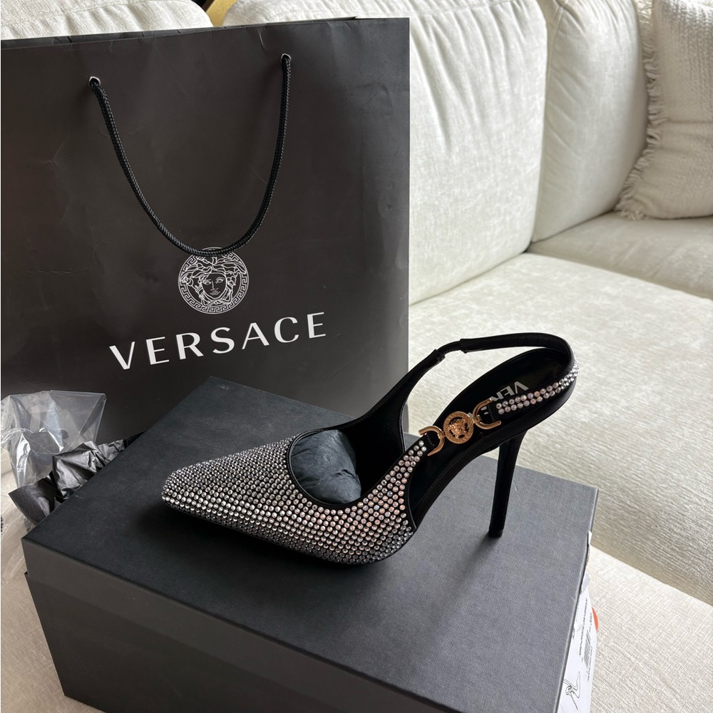 Versace Women's Heels in Black and Silver